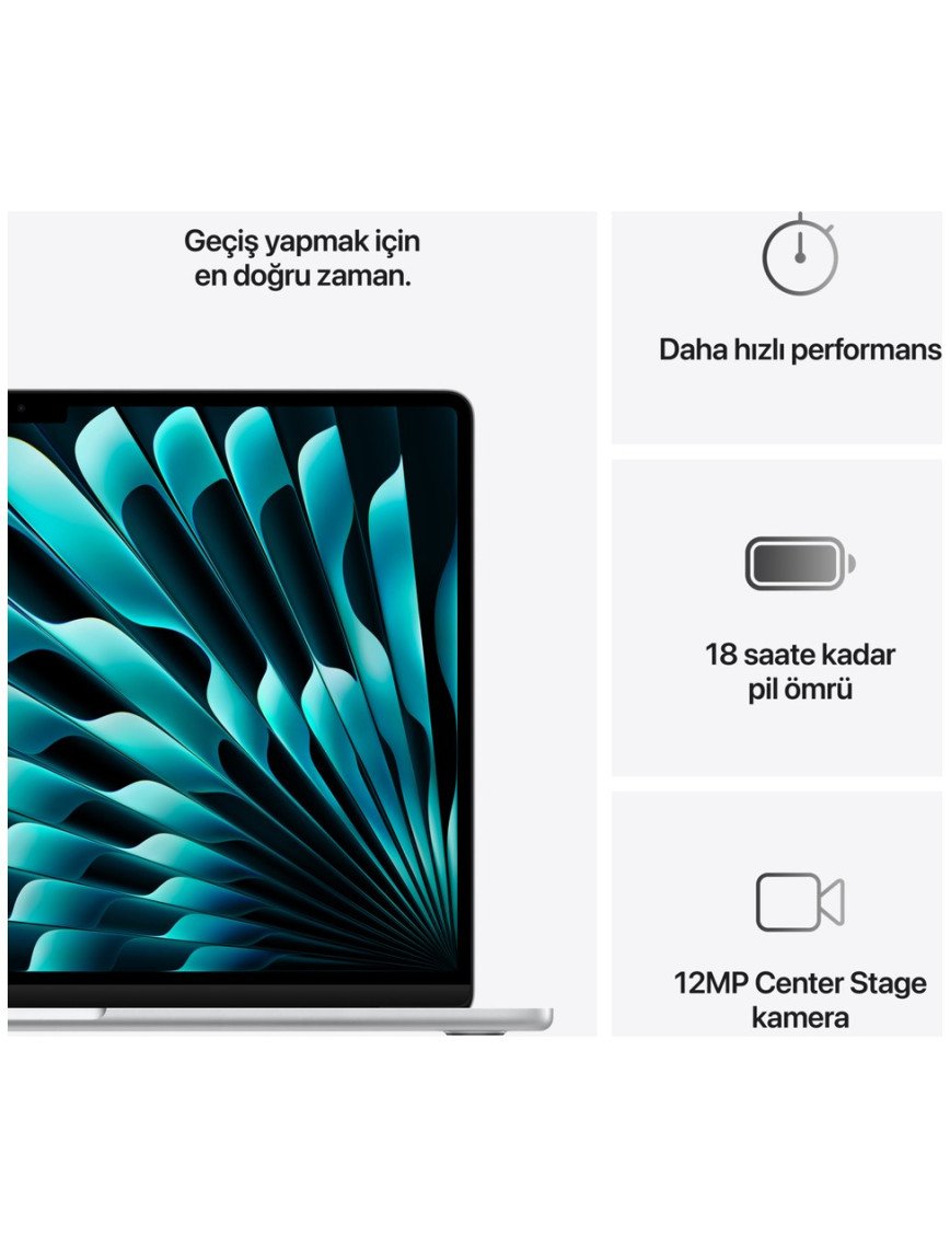 Apple MacBook Air M4 16GB 512GB SSD macOS 15" Taşınabilir Bilgisayar Gümüş MW1H3TU/A